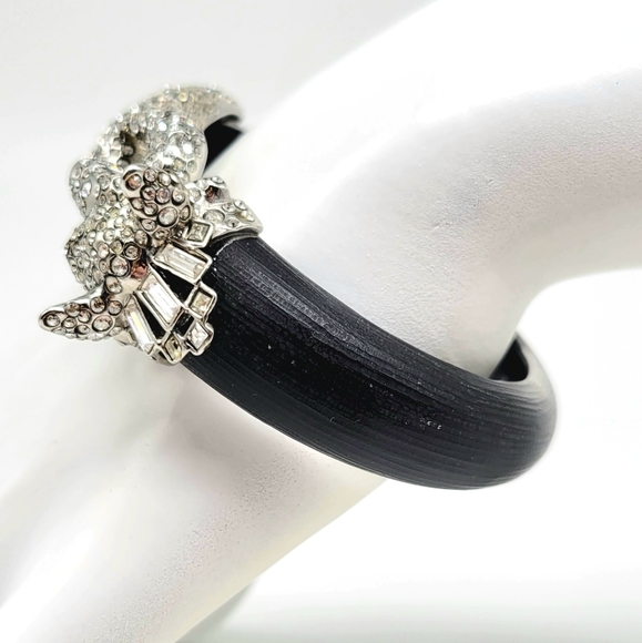 Alexis Bittar Diamond Swarovski Crystal Fox Hinged Bangle with Black Lucite - Picture 10 of 14